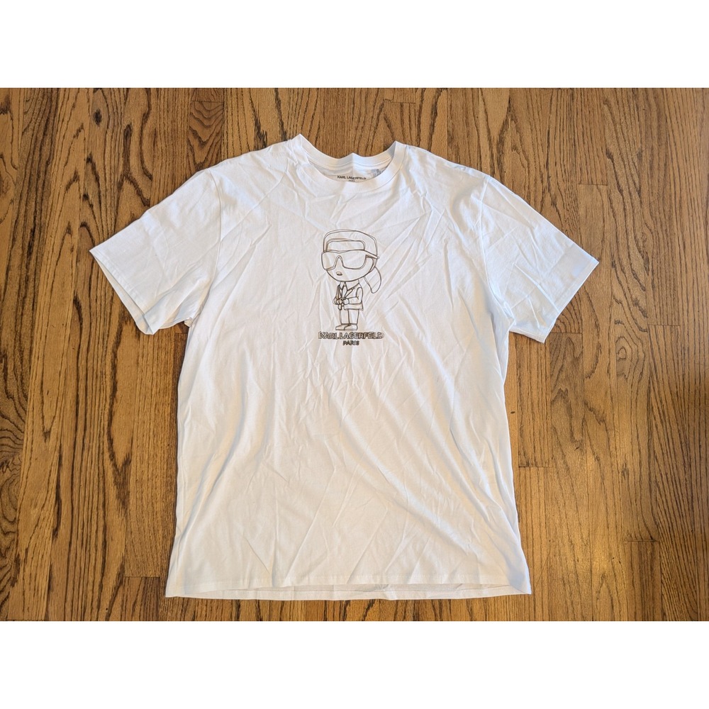 Karl Lagerfeld Paris Cartoon Sketch Graphic Print Crew Neck White Mens XL Shirt